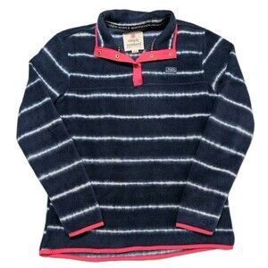 Simply Southern Blue & White Striped Snap Button Fleece Pullover Womens M
